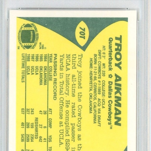 NFL 1989 Topps Traded Troy Aikman #70T Rookie RC Football Card Gem Mint - Picture 5 of 6